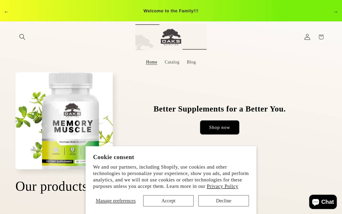 oaksnutrition.com homepage screenshot