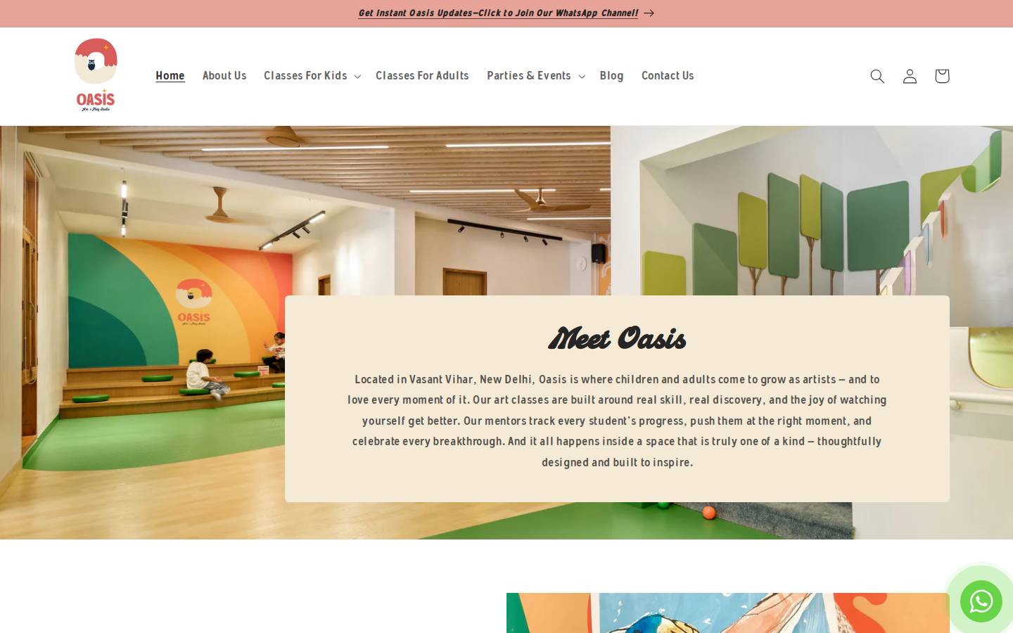 oasisartandplaystudio.com homepage screenshot