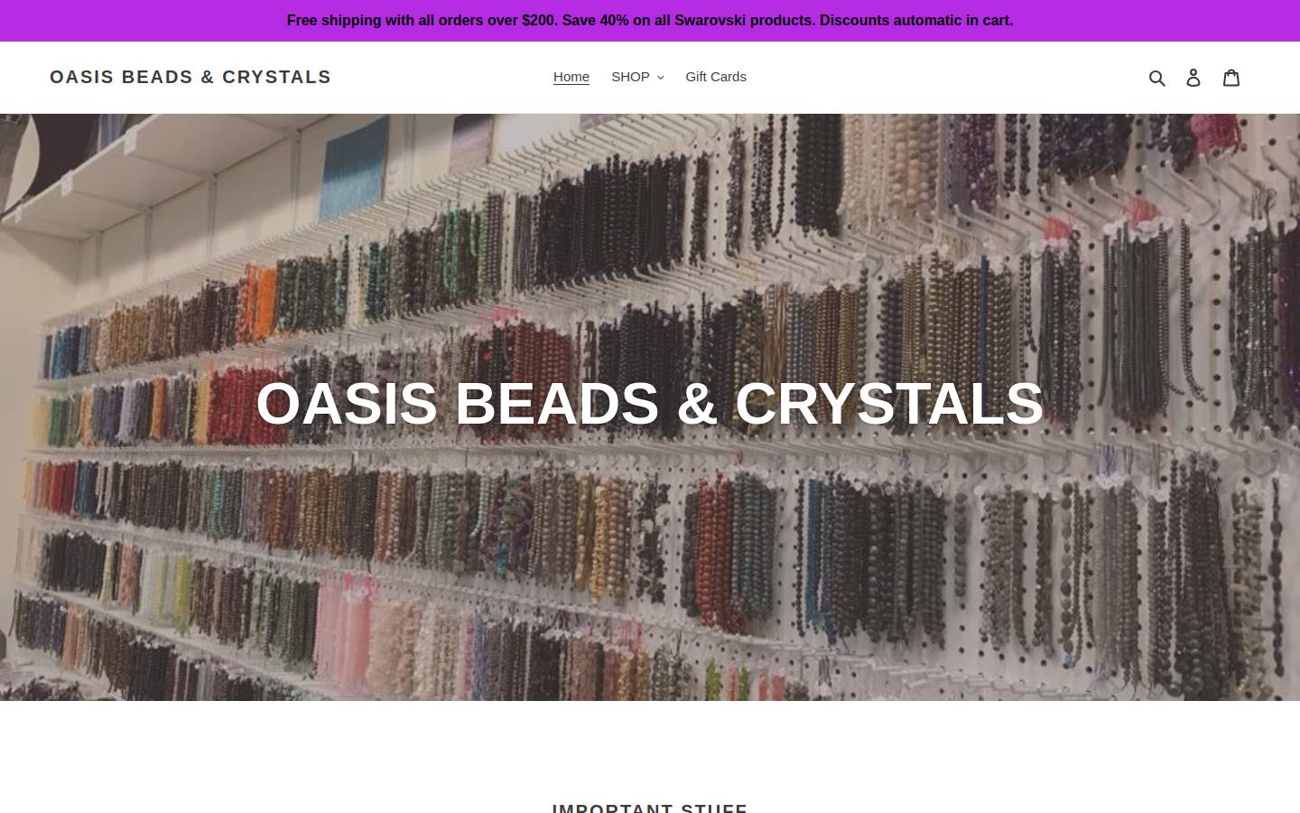 oasisbeads.com homepage screenshot