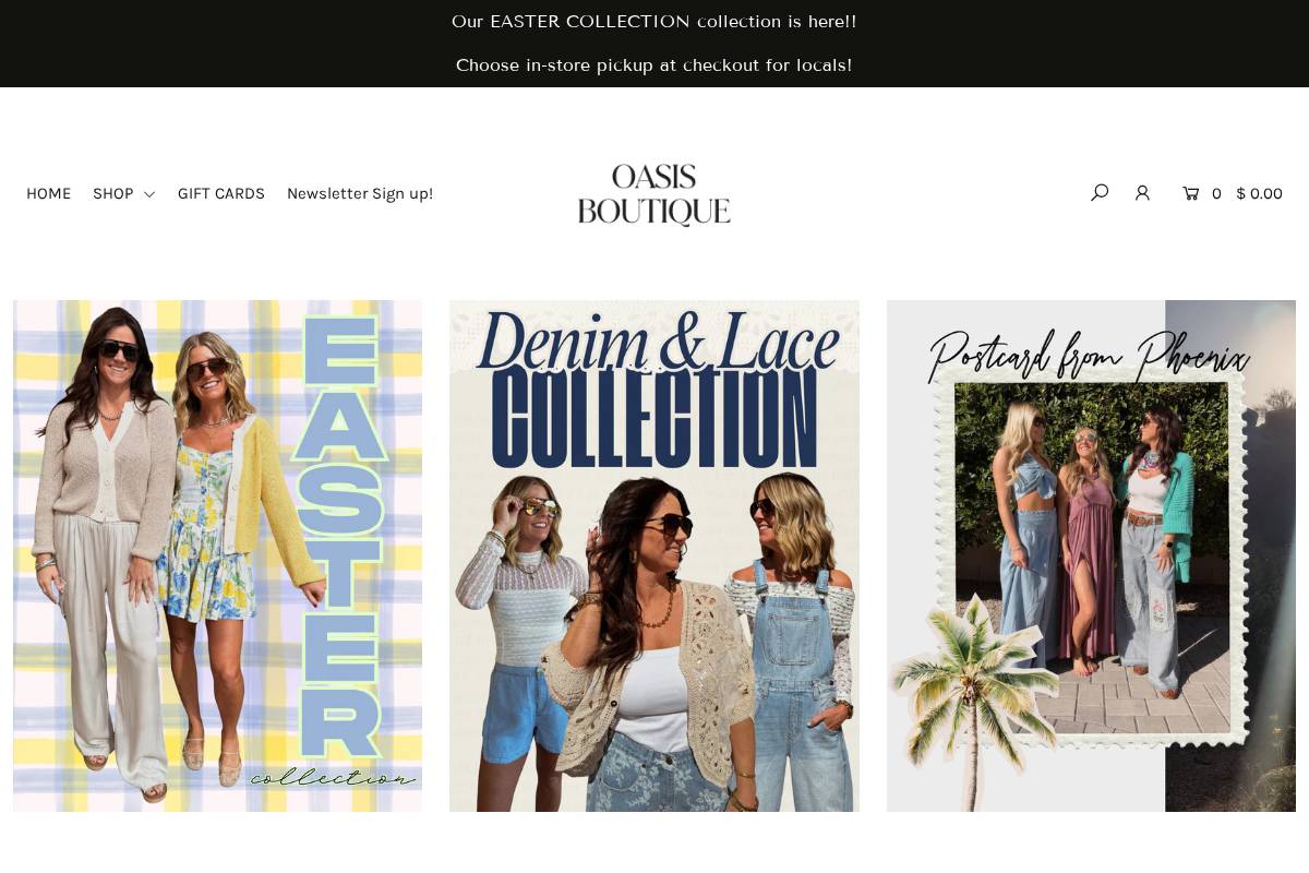 oasisboutiques.com homepage screenshot