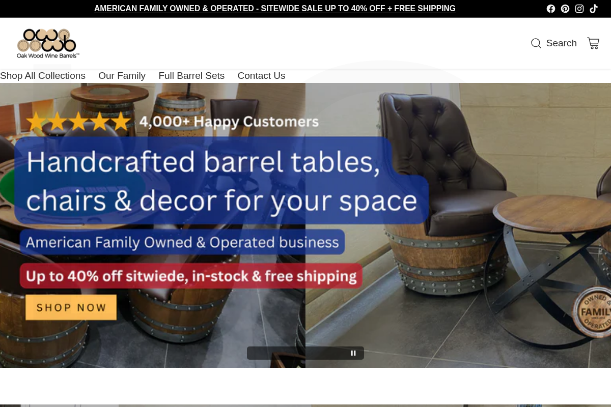 Oak Wood Wine Barrels homepage screenshot