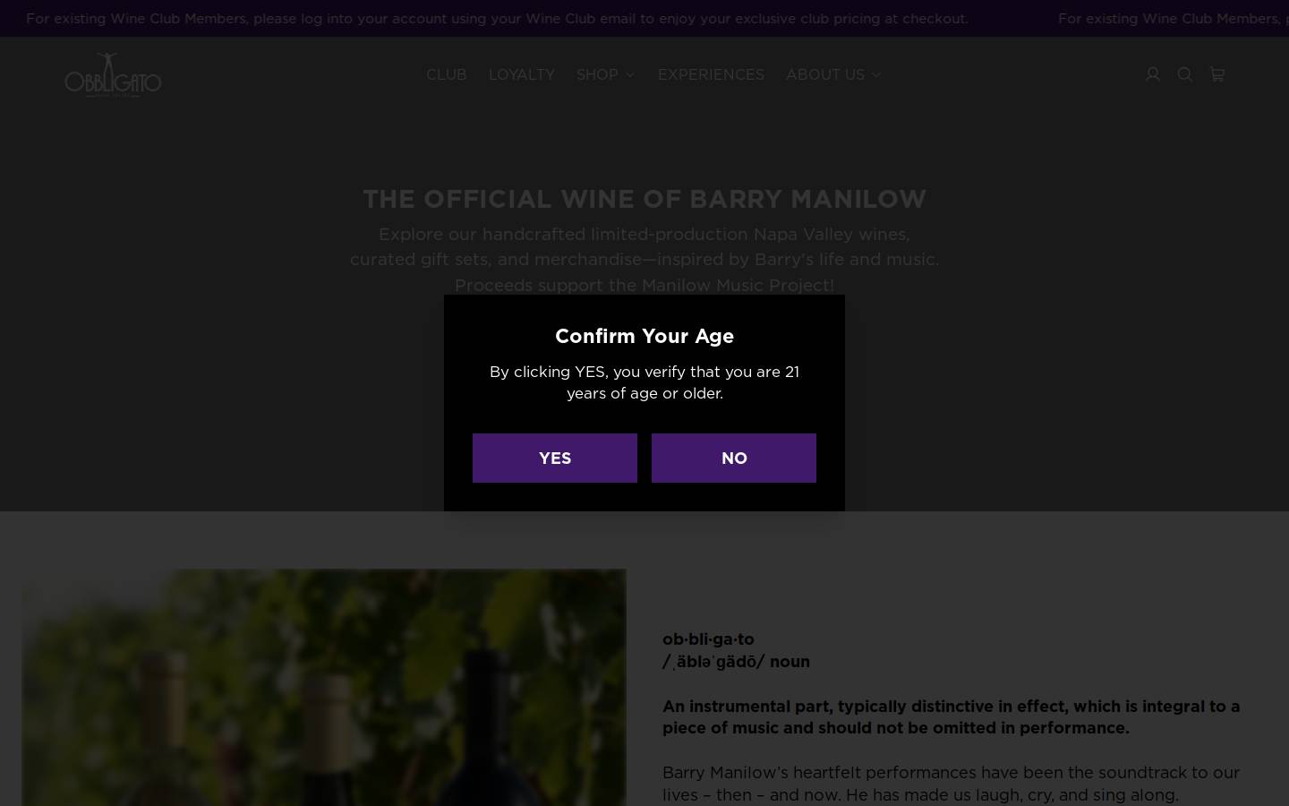 obbligatonapavalley.com homepage screenshot
