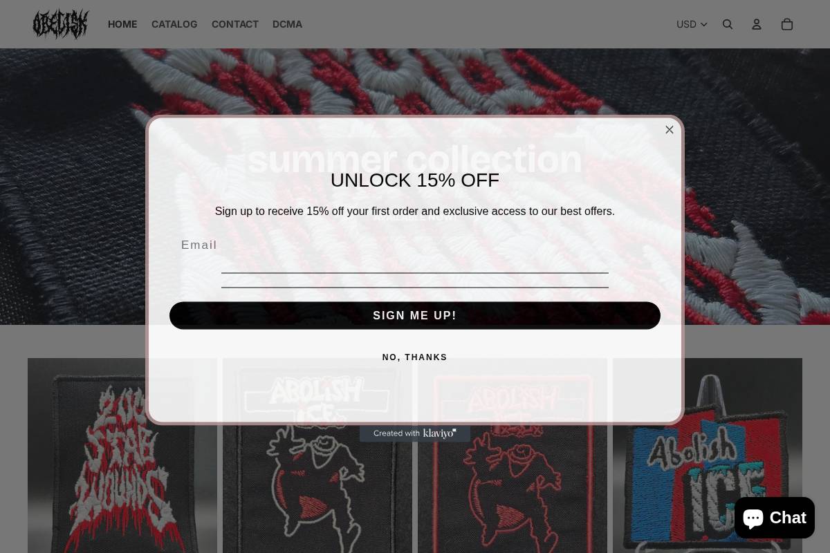 obeliskpatches.com homepage screenshot