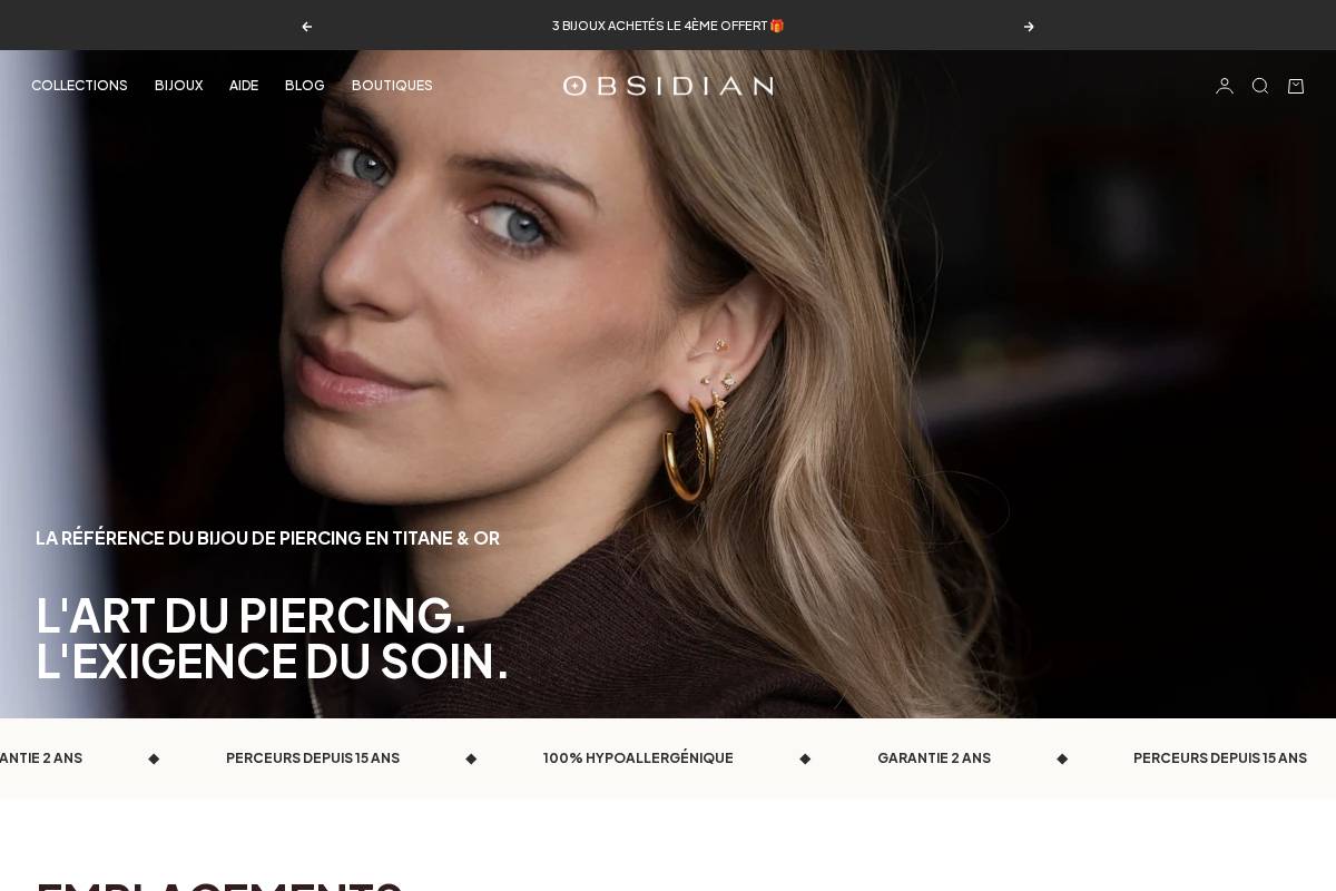 Obsidian Piercing homepage screenshot
