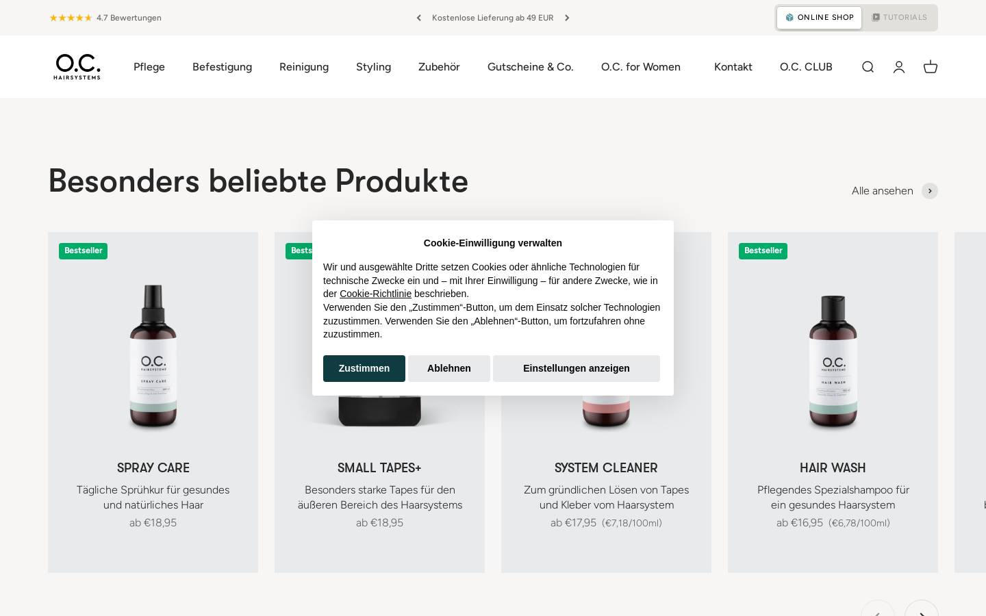 O.C. Hairsystems homepage screenshot