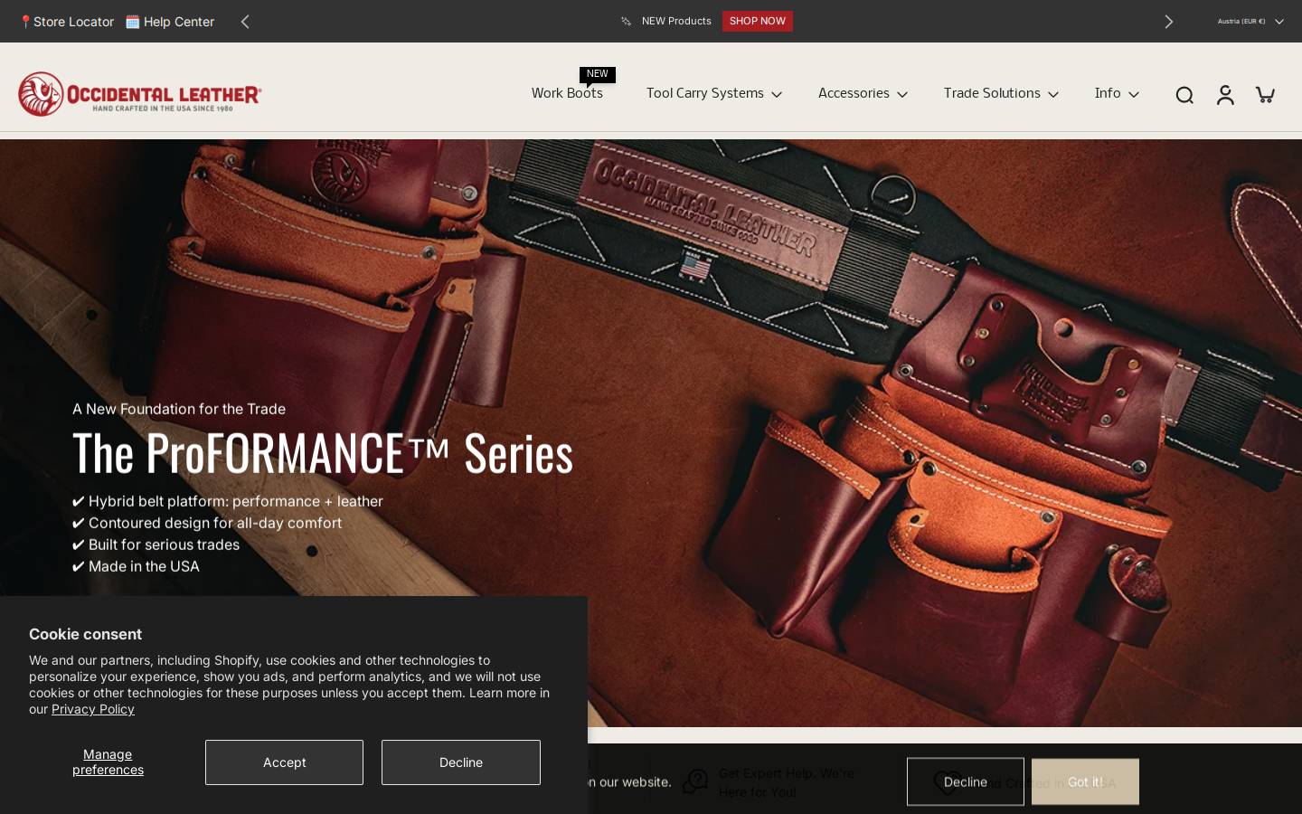 occidentalleather.com homepage screenshot