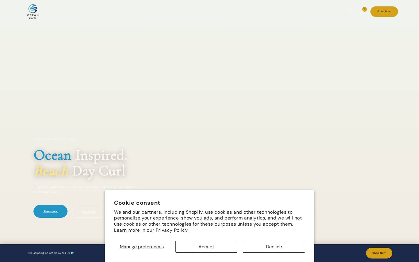 oceancurls.com homepage screenshot