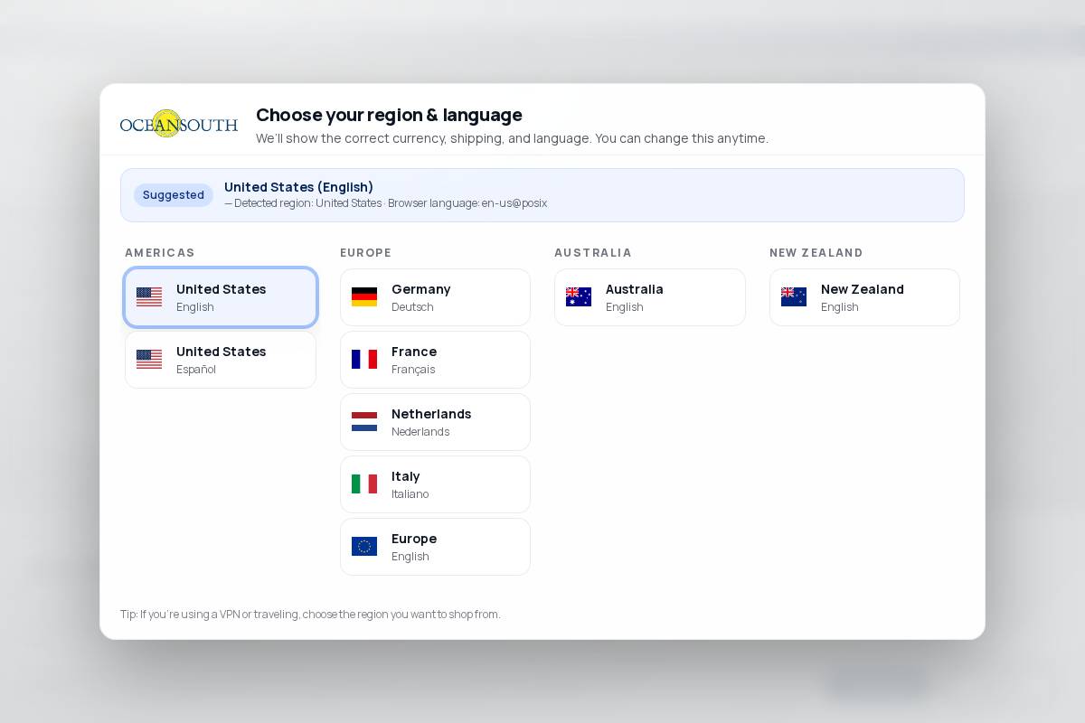 Oceansouth Europe homepage screenshot