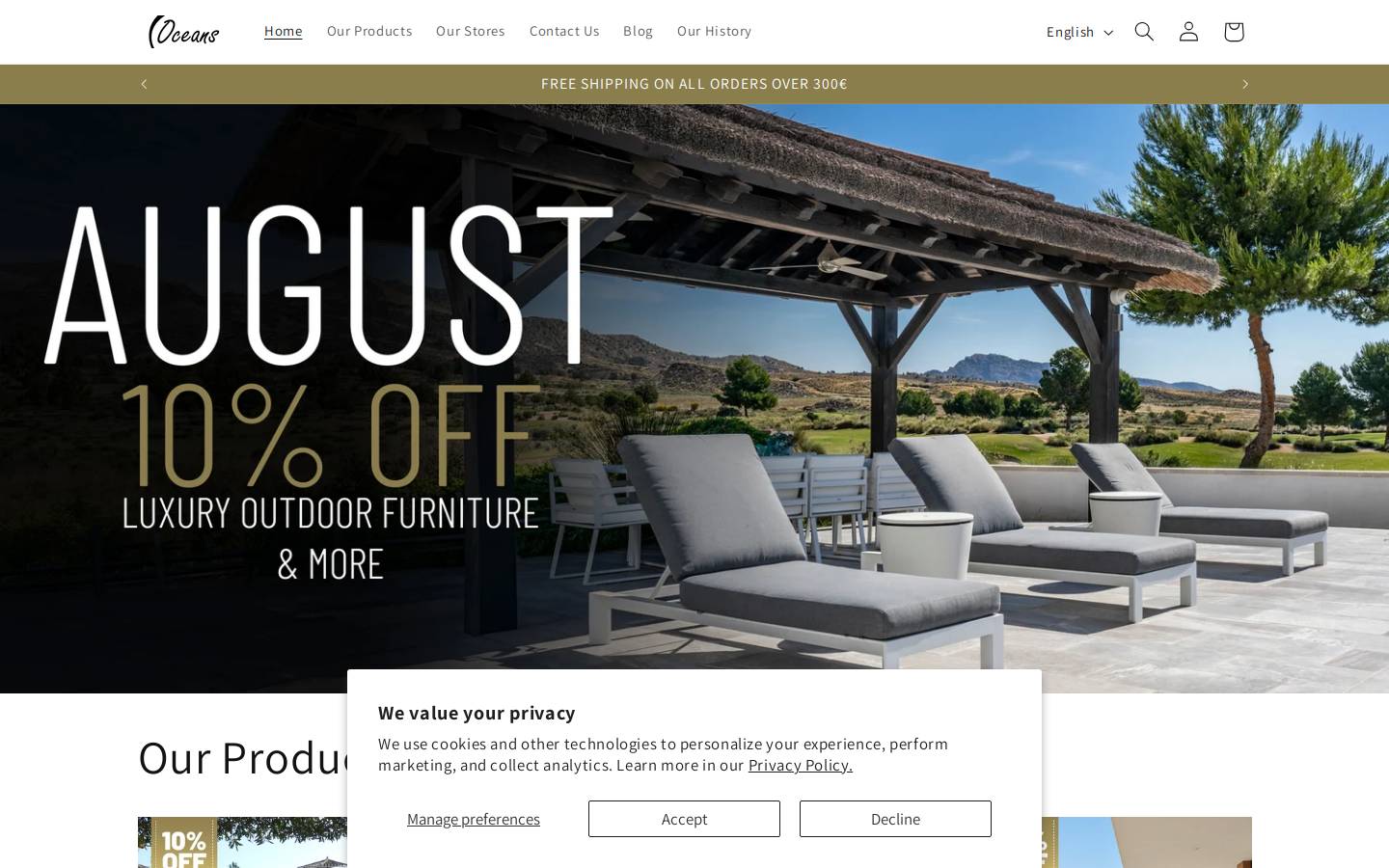 Oceans Outdoor Furniture homepage screenshot
