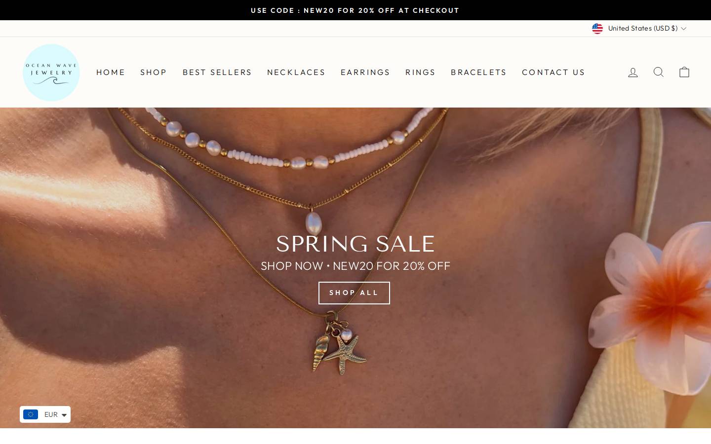 oceanwavejewelry.com homepage screenshot