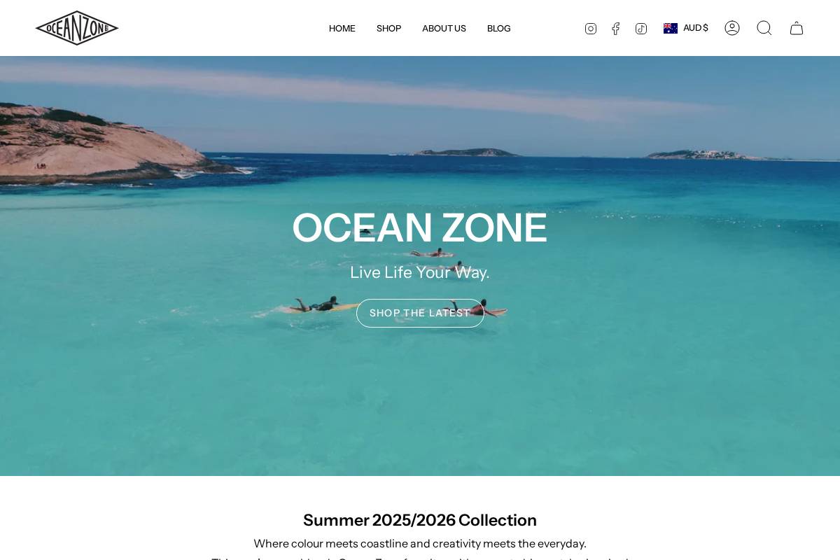 oceanzone.com.au homepage screenshot