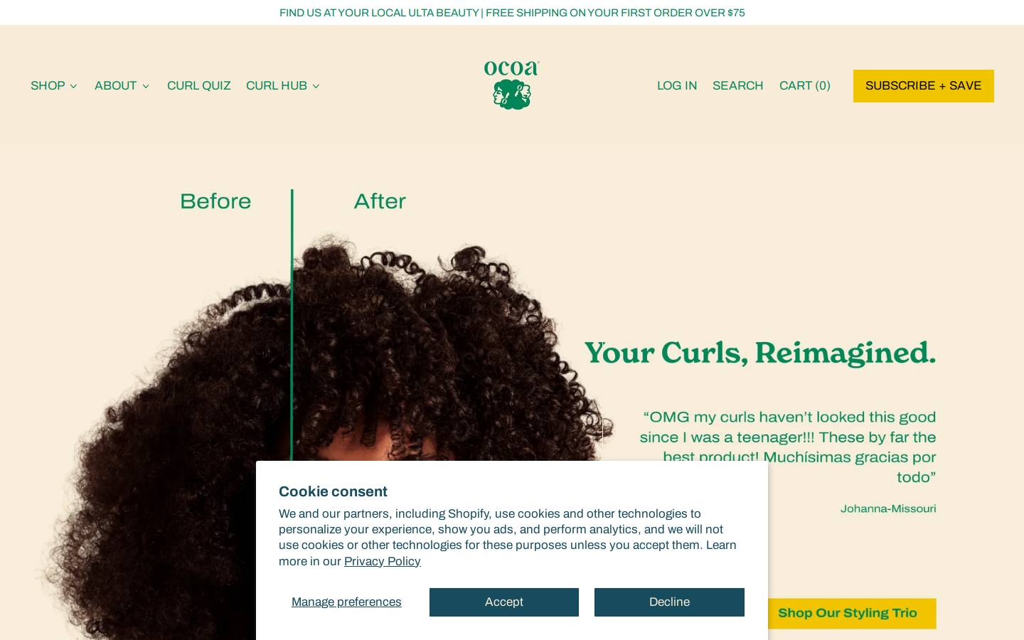 ocoabeauty.com homepage screenshot