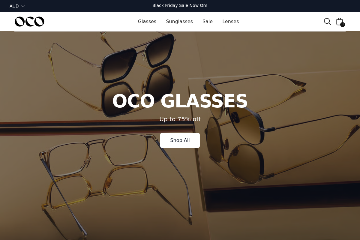 ocoglasses.com.au homepage screenshot