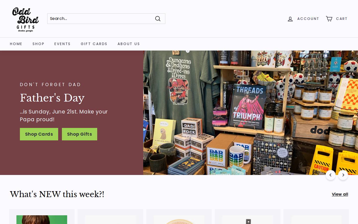 oddbirdgifts.com homepage screenshot