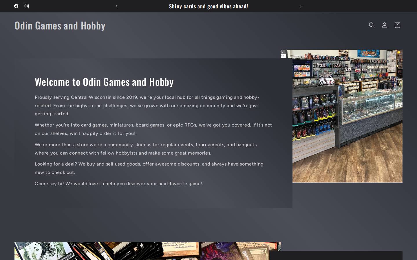 odingamesandhobby.com homepage screenshot