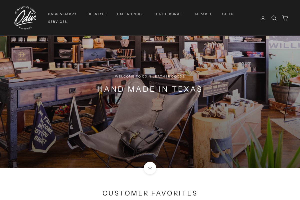 Odin Leather Goods homepage screenshot