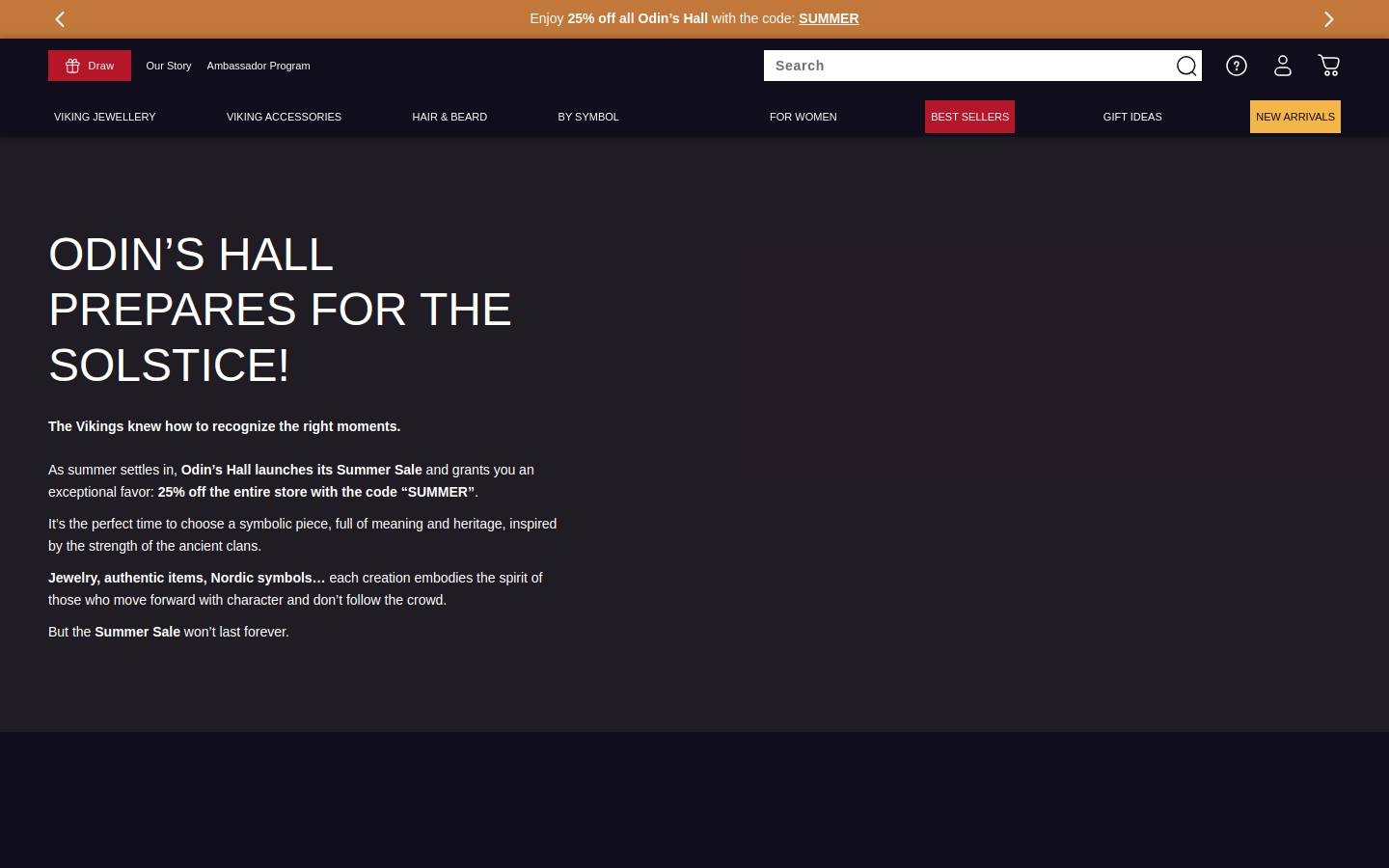 Odin's Hall homepage screenshot