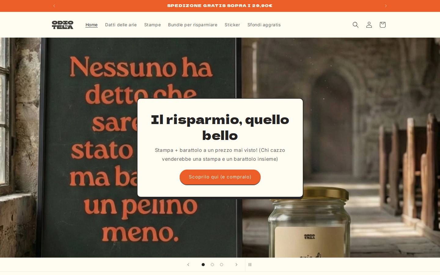 Odio su Tela homepage screenshot