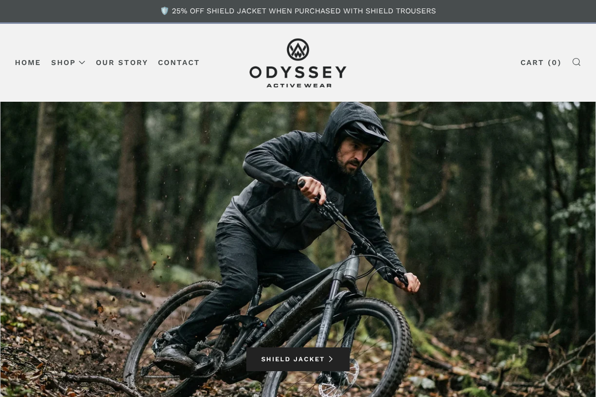 Odyssey Activewear homepage screenshot