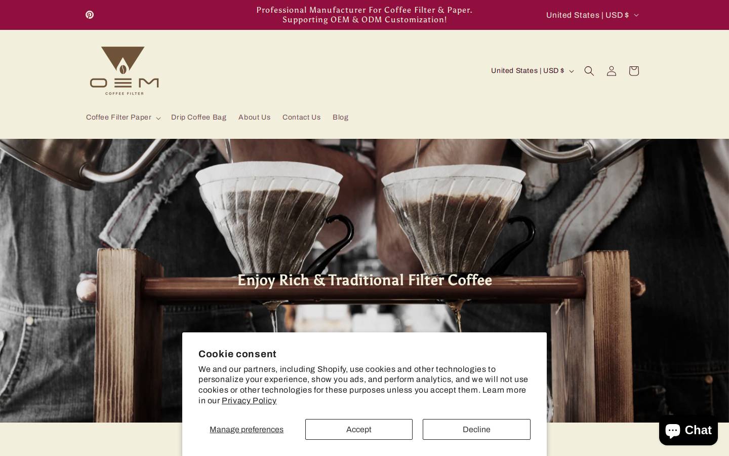 oemcoffeefilter.com homepage screenshot