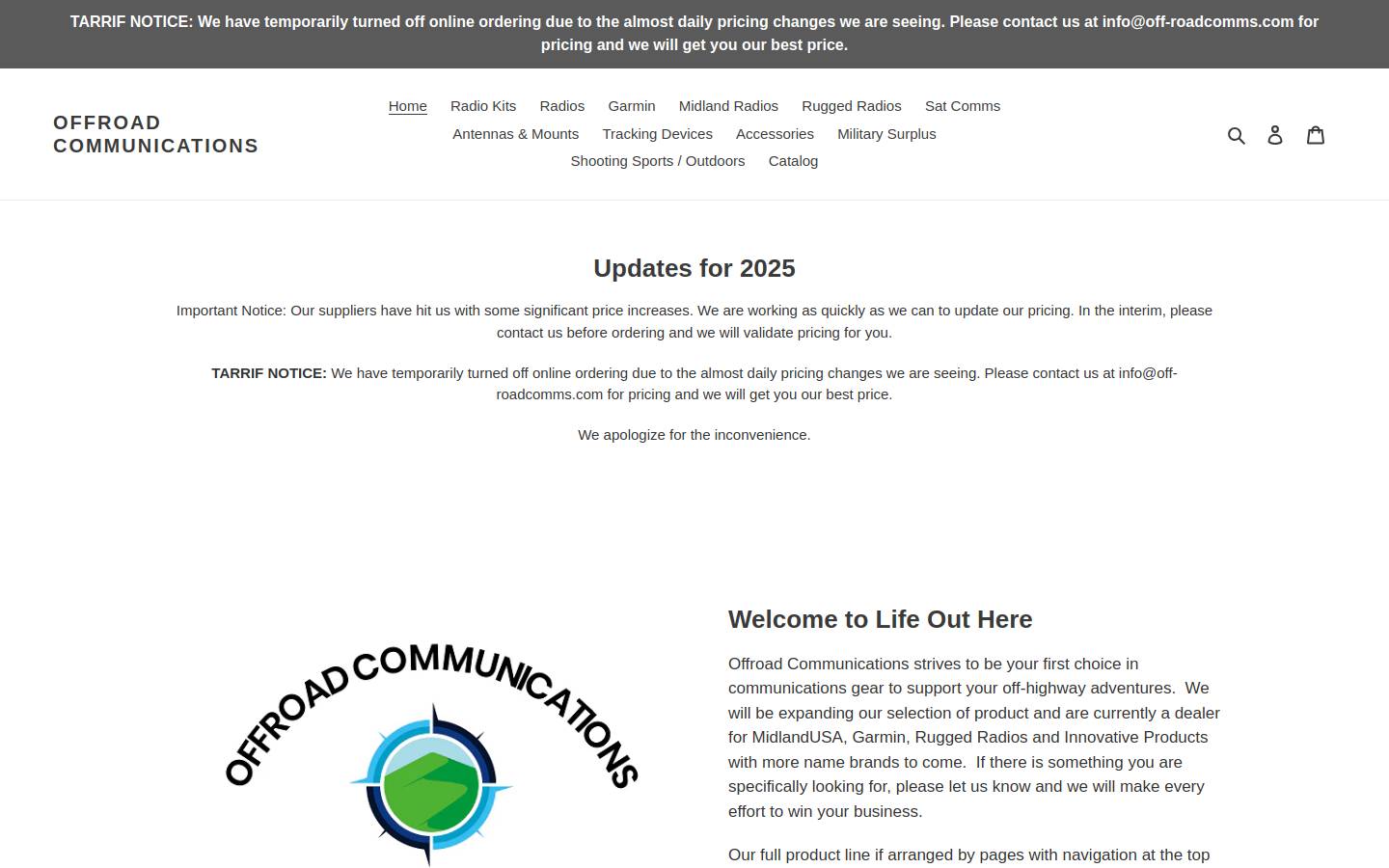 off-roadcommunications.com homepage screenshot