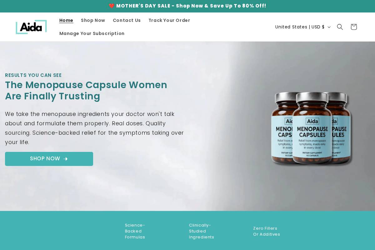 Officialaidastore homepage screenshot