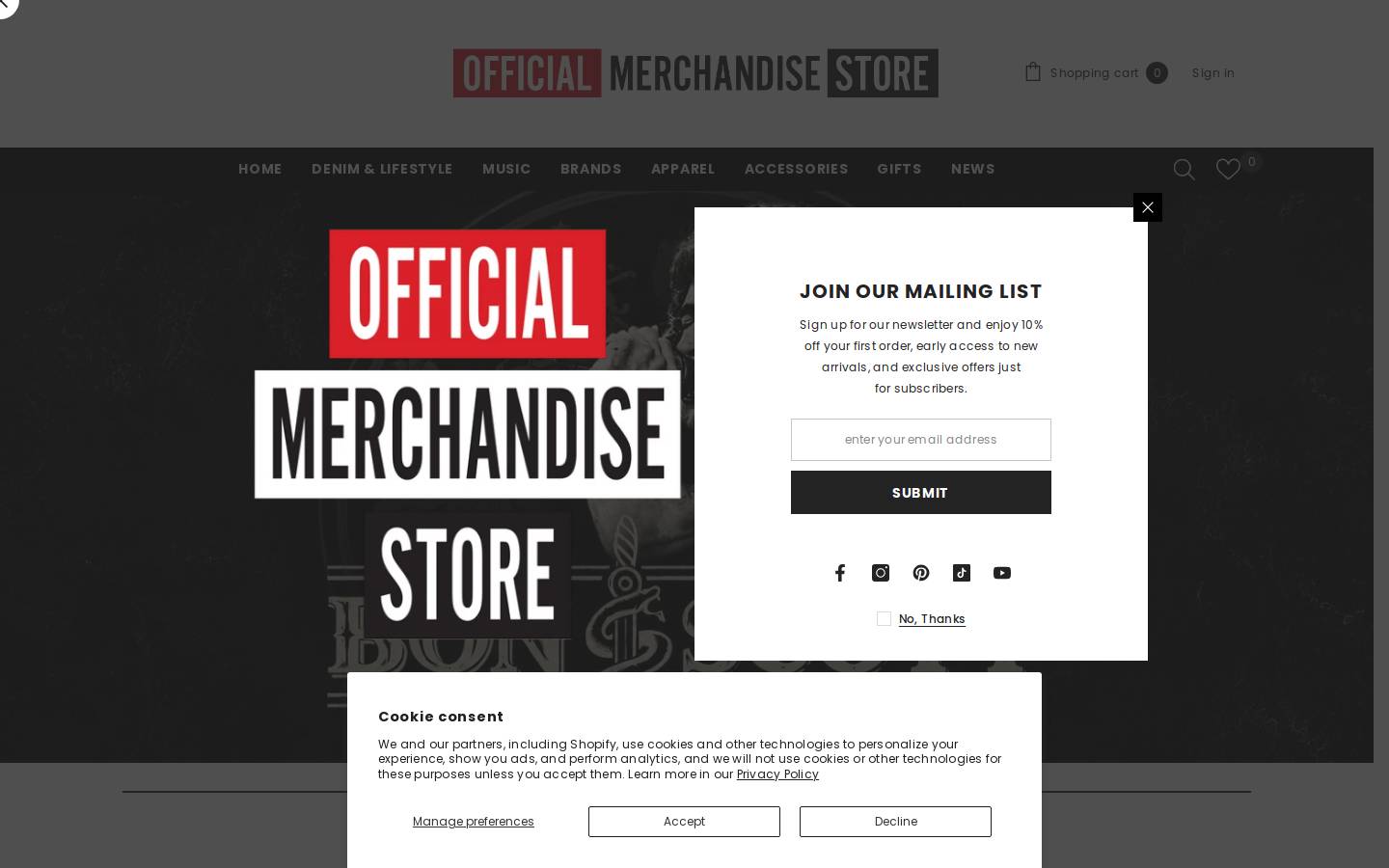 officialmerchandisestore.com homepage screenshot