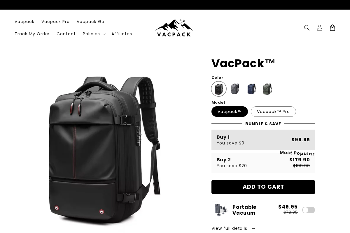 Officialvacpack homepage screenshot