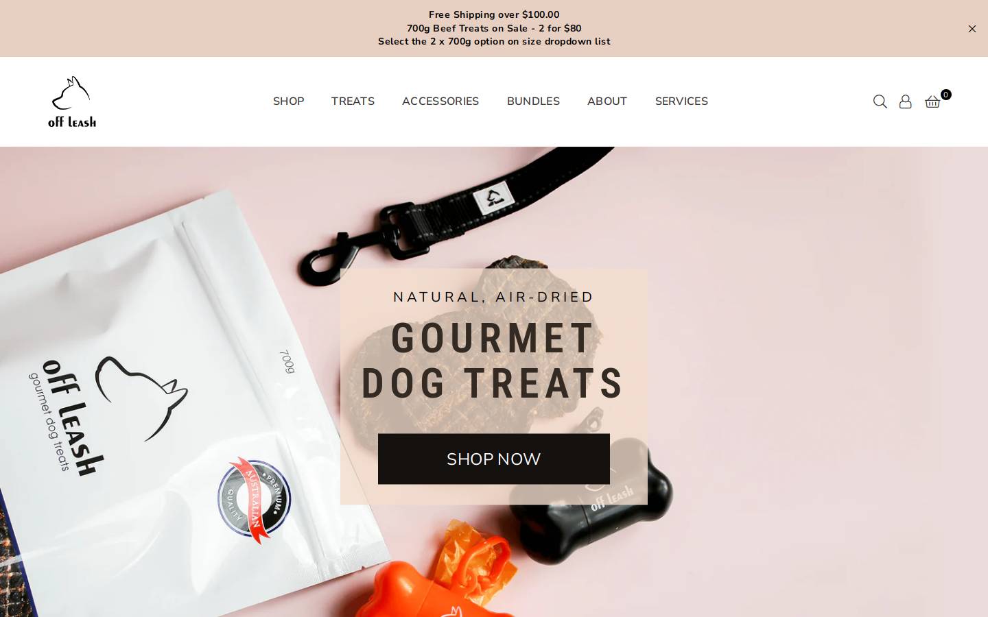 offleashpettreats.com.au homepage screenshot