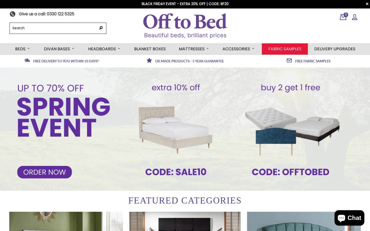 OFF TO BED homepage screenshot