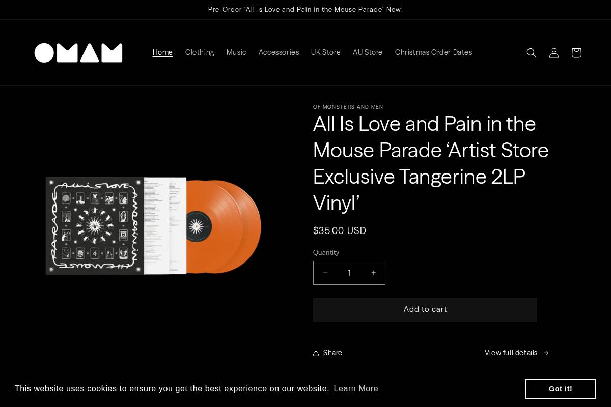 ofmonstersandmenofficialmerch.com homepage screenshot