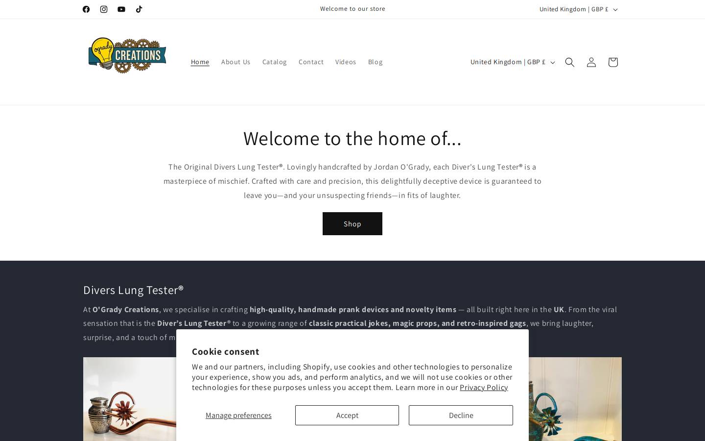ogradycreations.com homepage screenshot