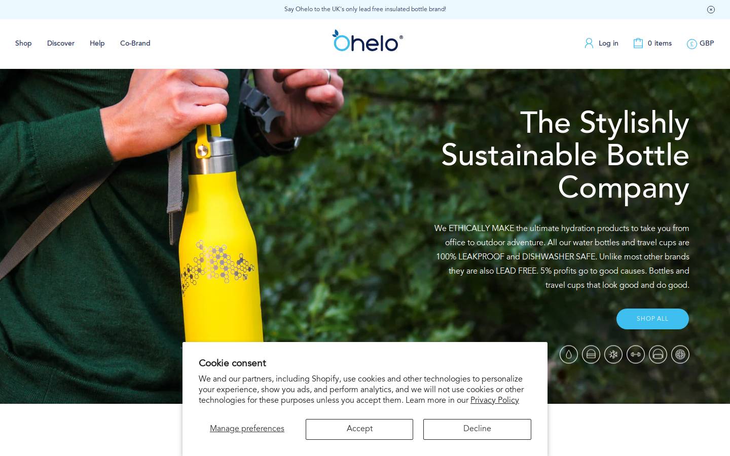 ohelobottle.com homepage screenshot