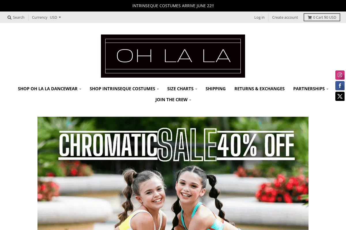 Oh La La Dancewear homepage screenshot