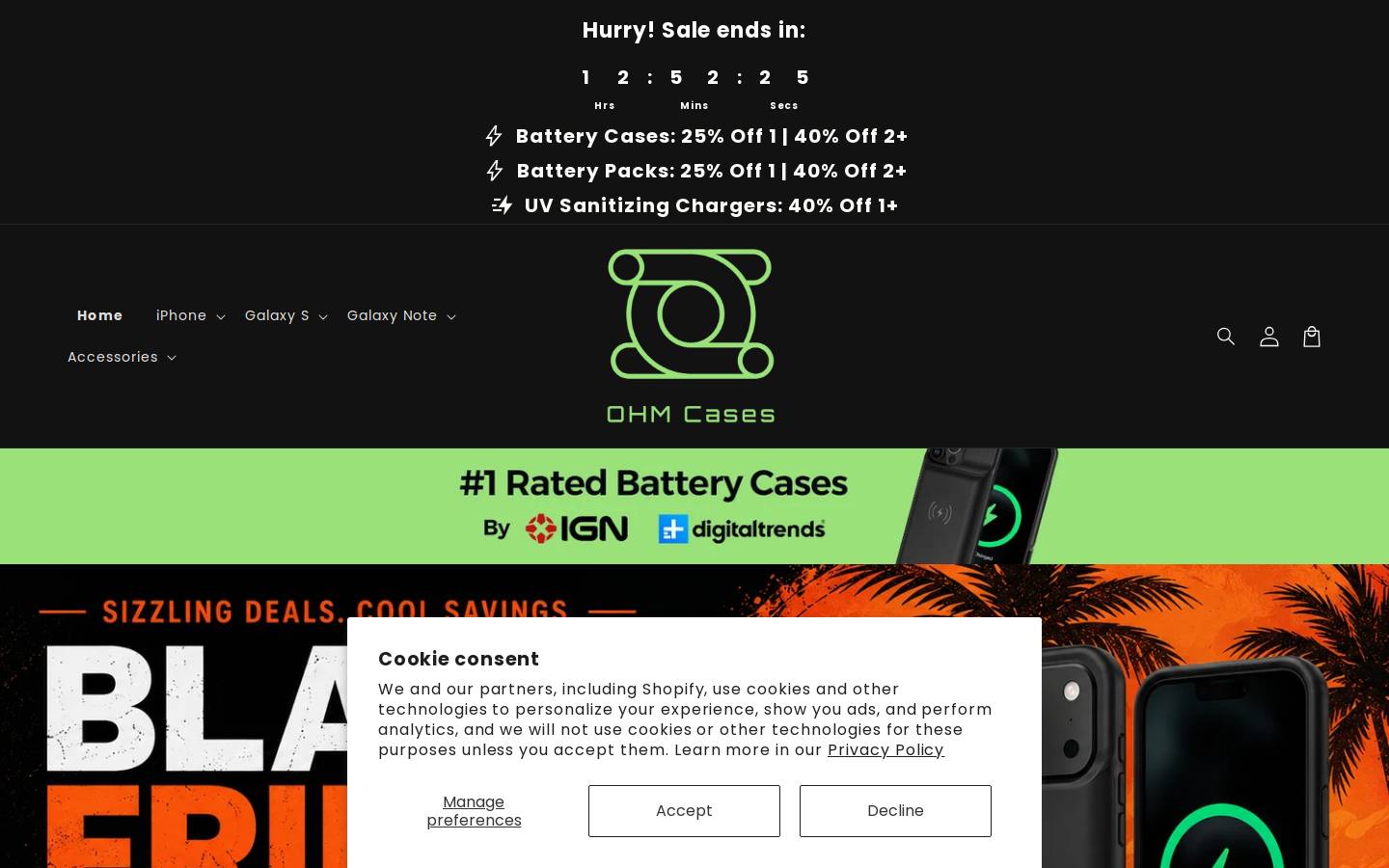 Ohmcases homepage screenshot