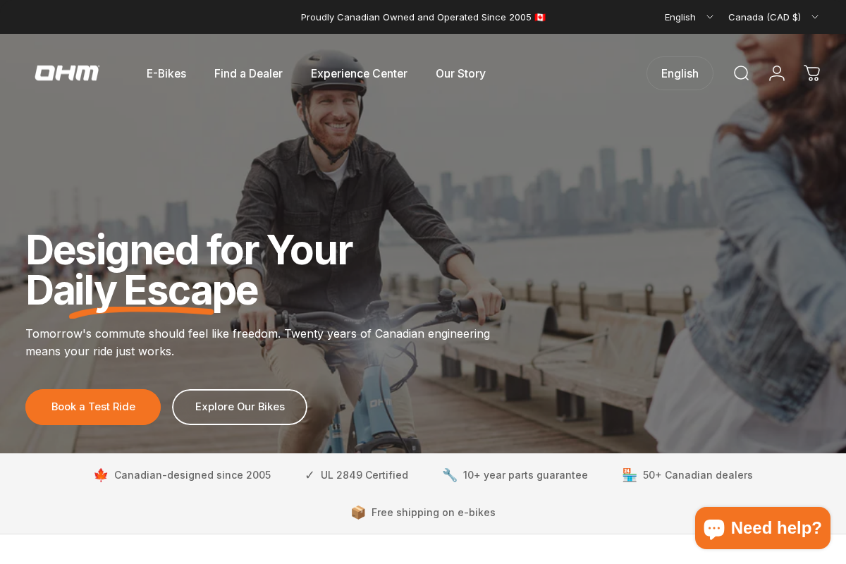 OHM Electric Bikes homepage screenshot