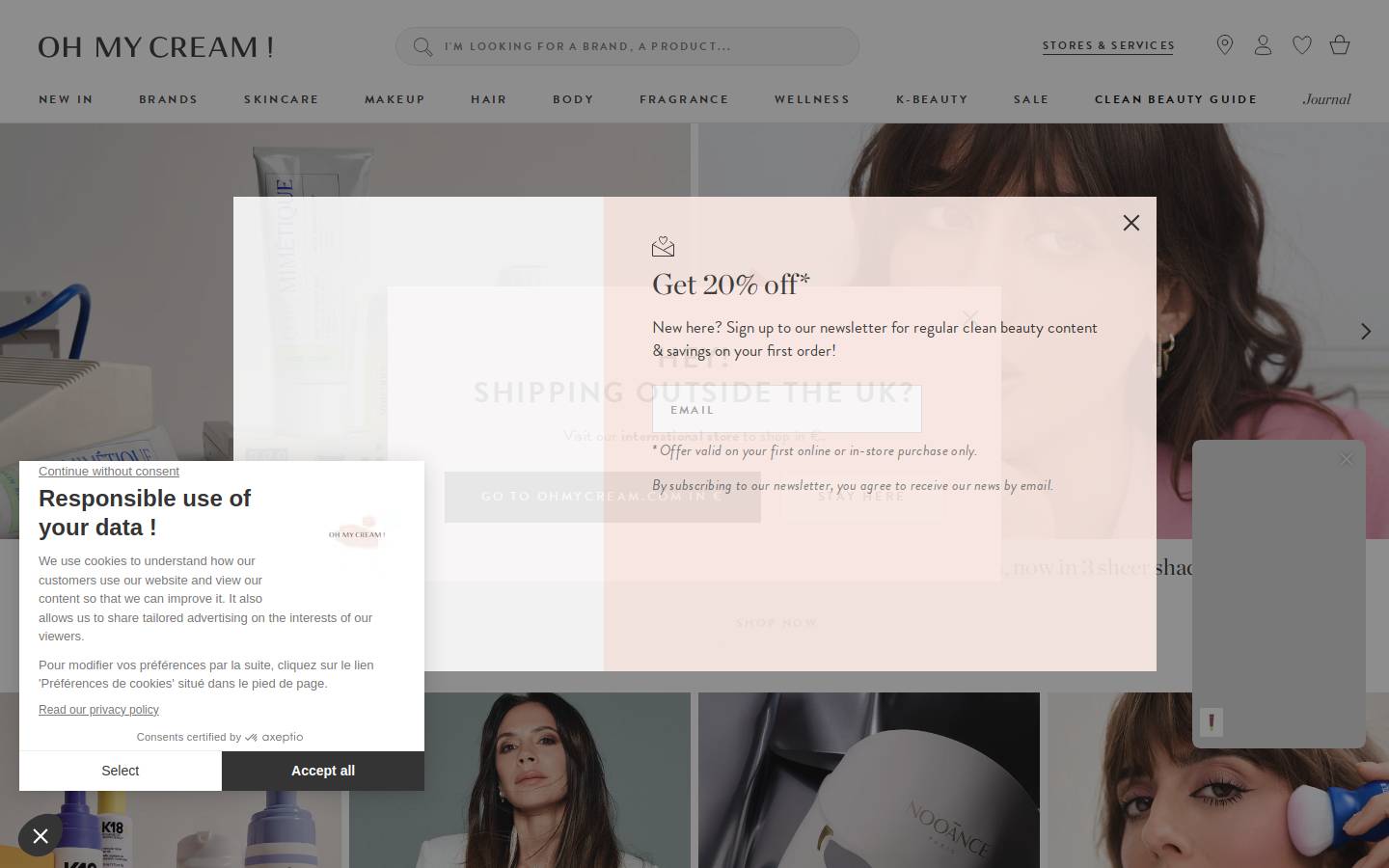 Ohmycream homepage screenshot