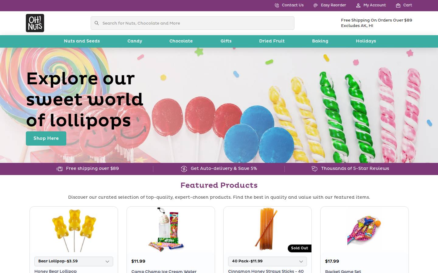 Oh! Nuts homepage screenshot