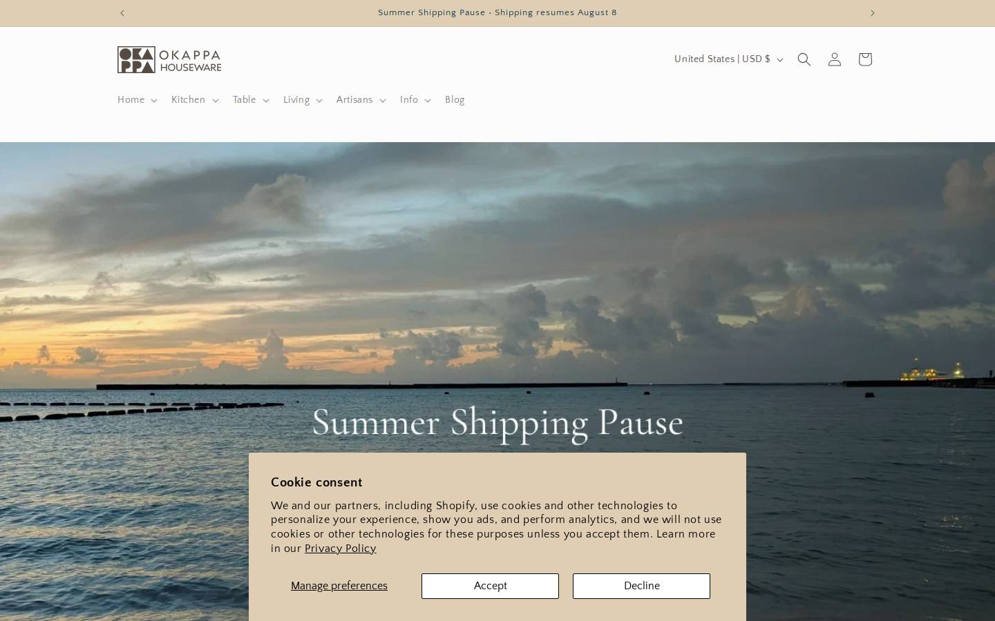 okappahouseware.com homepage screenshot