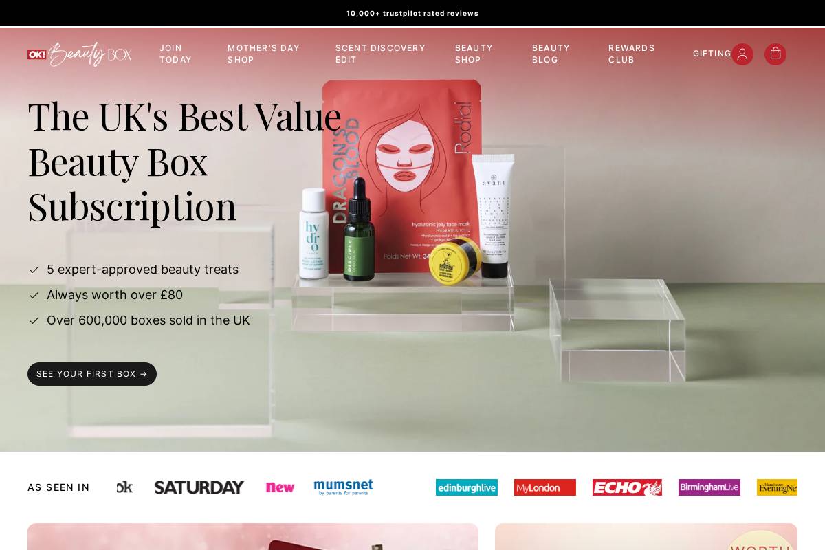 OK! Beauty Box  homepage screenshot