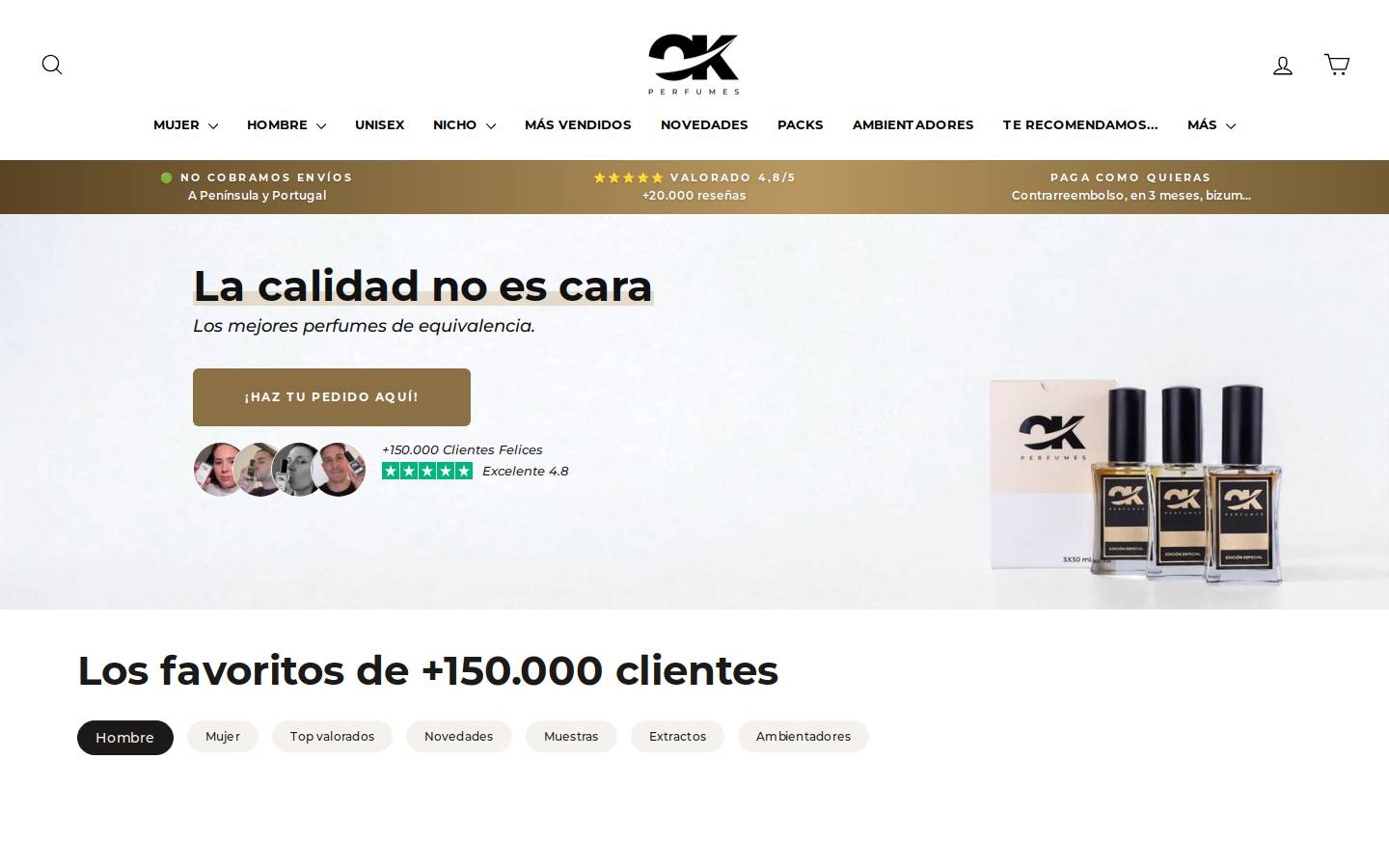 OK Perfumes homepage screenshot