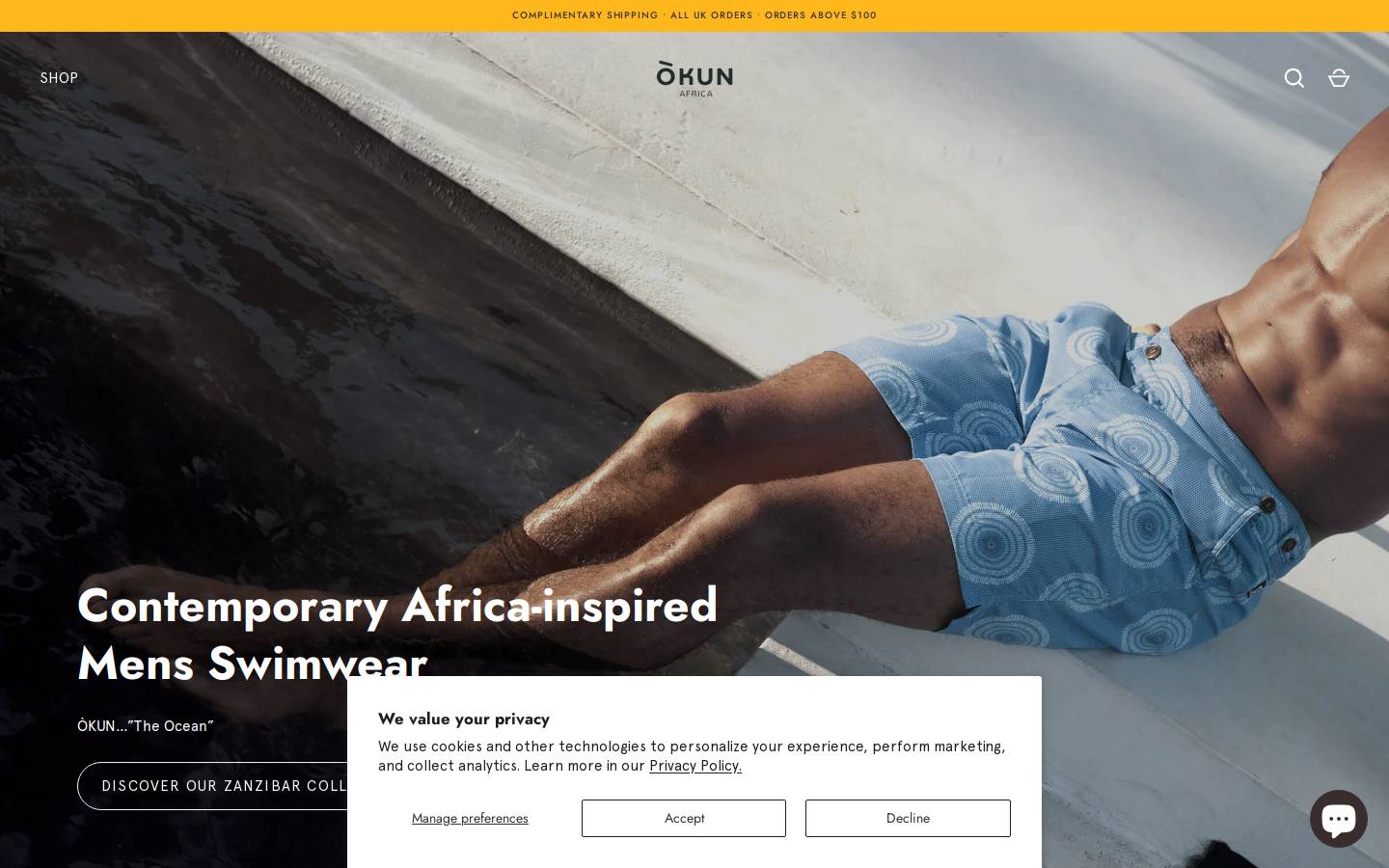 okunbeachwear.com homepage screenshot