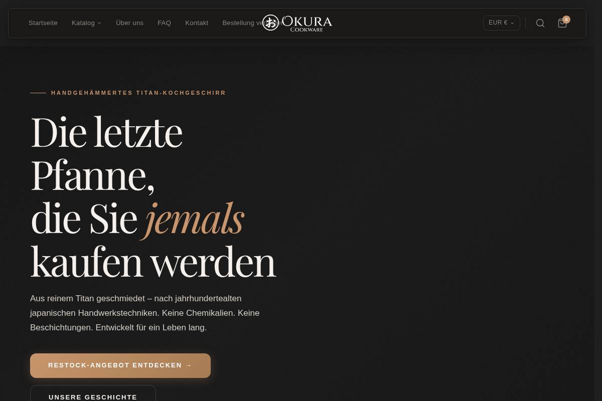 Okuracookware homepage screenshot