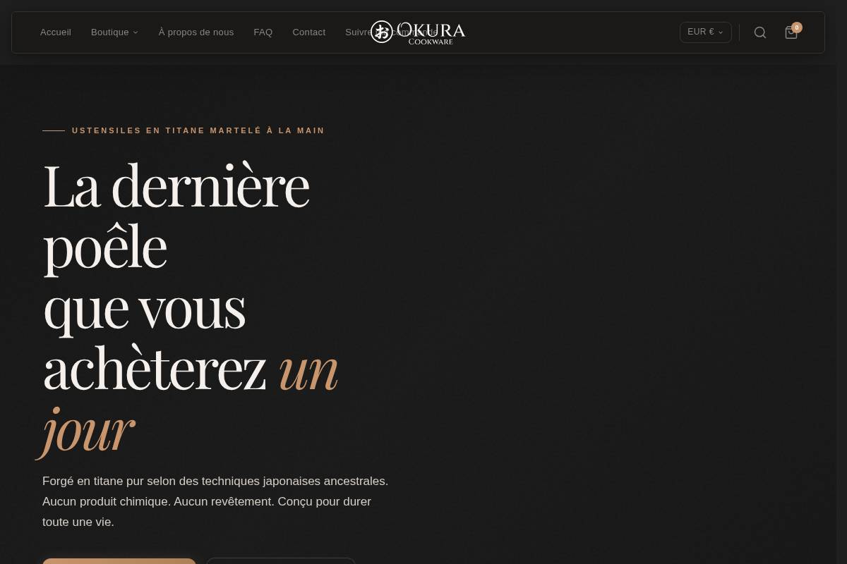 Okuracookware homepage screenshot