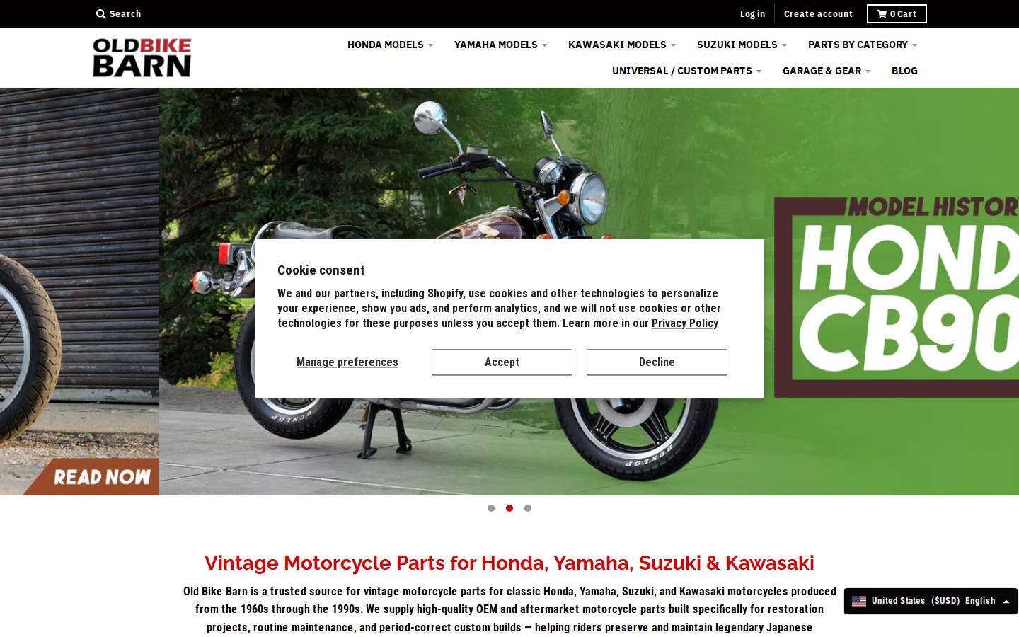 Oldbikebarn.com homepage screenshot