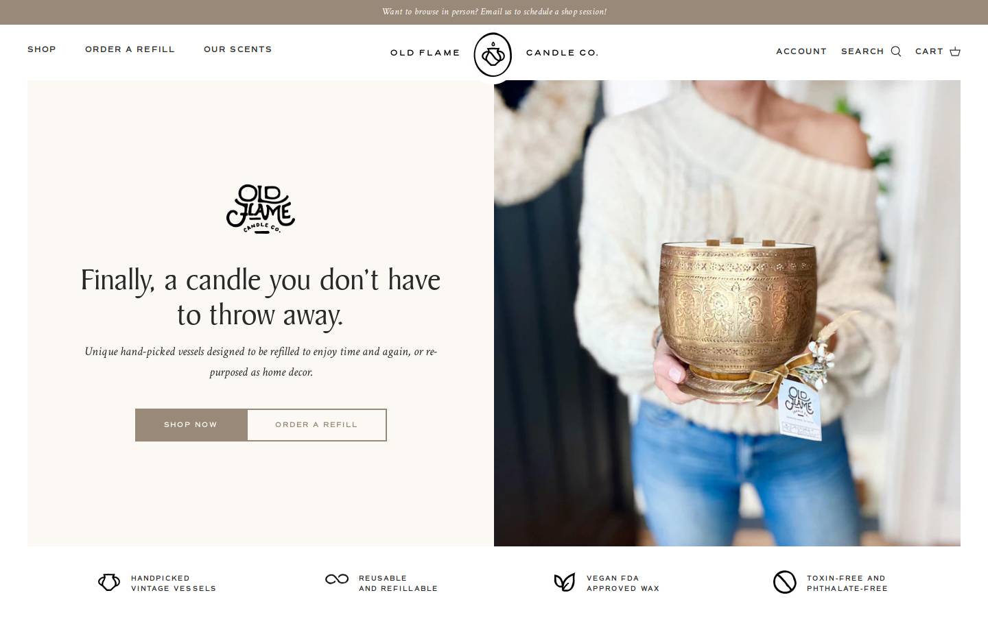 oldflamecandleco.com homepage screenshot