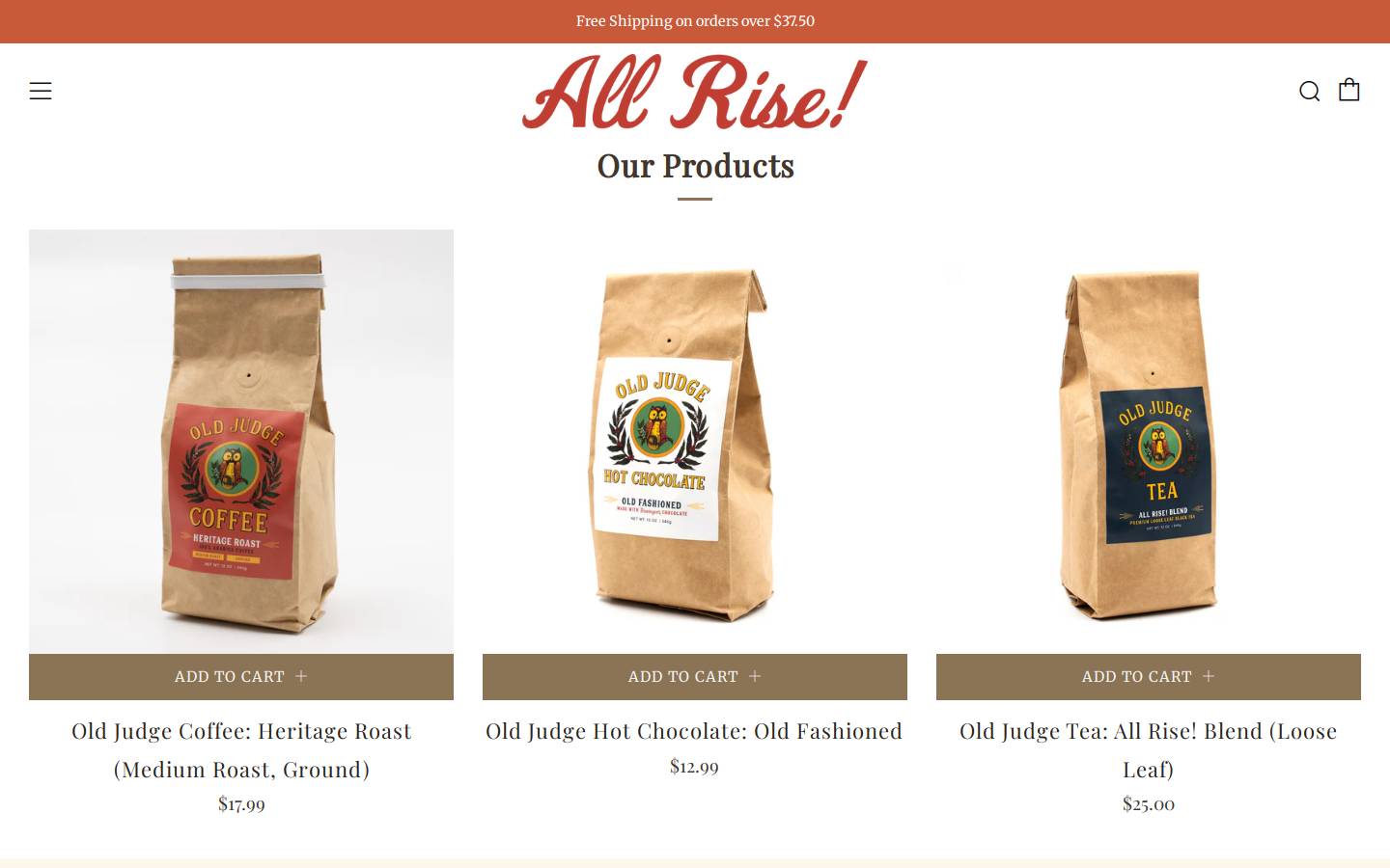 oldjudgecoffee.com homepage screenshot