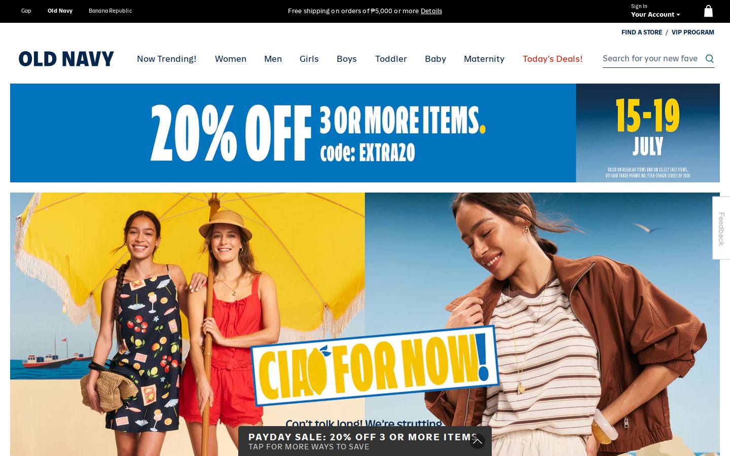 Gap homepage screenshot