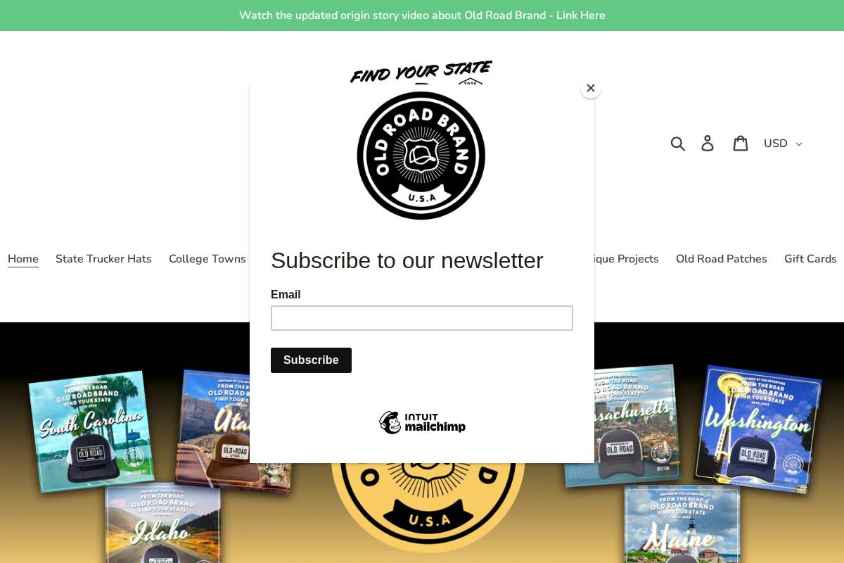 oldroadbrand.com homepage screenshot