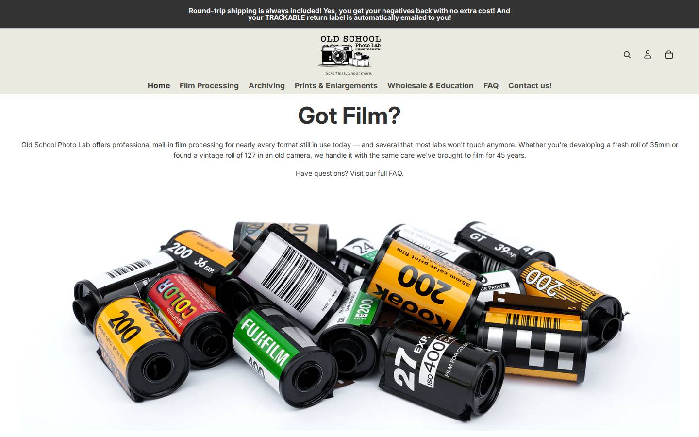 oldschoolphotolab.com homepage screenshot